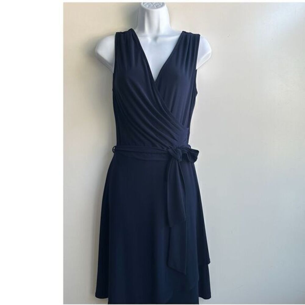 41 Hawthorn Dress Navy Faux Wrap Belted Small Fit Flare Cocktail Office